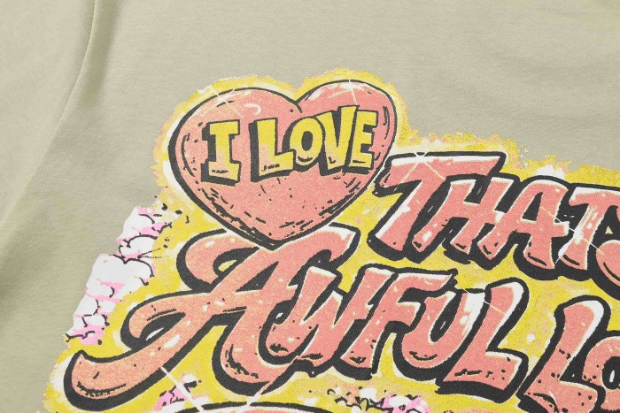 Comic Cupid Heart Element Front Back Drip Text Slogan Printed Tee 29290026