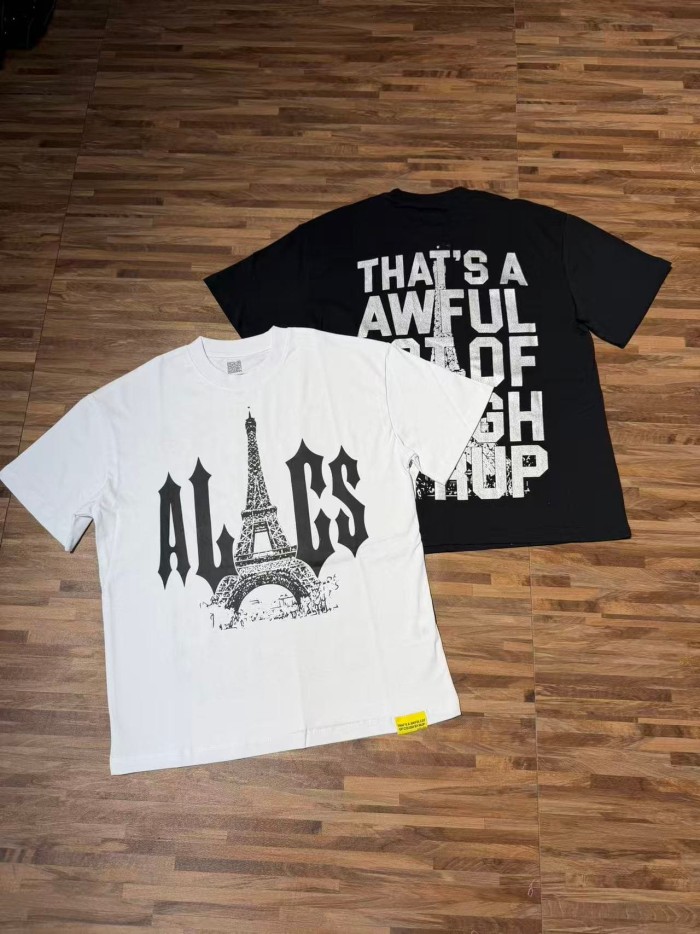 Sketch Texture Eiffel Tower ALCS Gothic Letter Front Embedded Tower Stacked Slogan Tee 2 colors 29290147