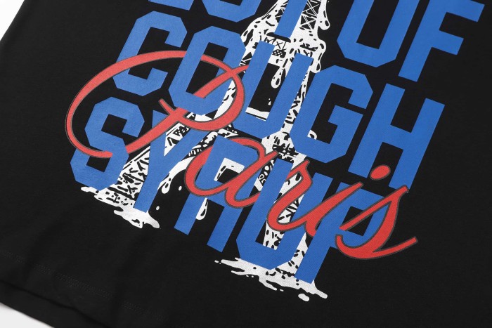 Eiffel Tower France Flag Travel Stamp Graphic Front Large Bold Blue Stacked Letter Tee 2 colors 29290156