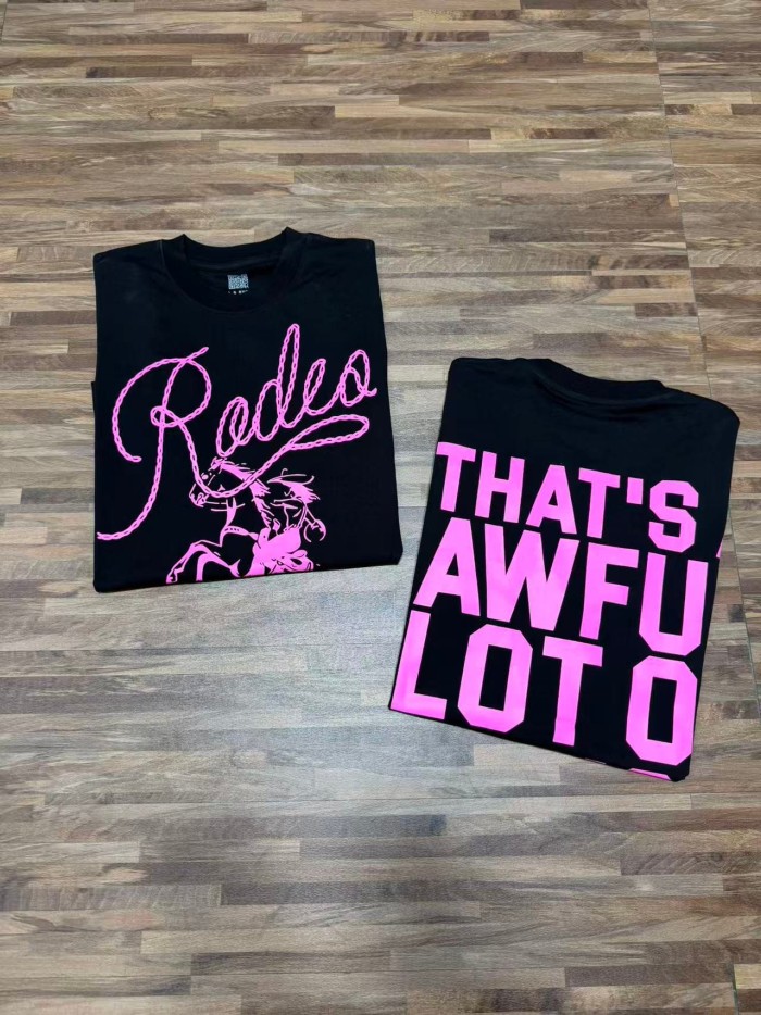 Pink Line Rodeo Cowboy Cactus Club EST 2018 Front Bold Stacked Letter Tee 29290090