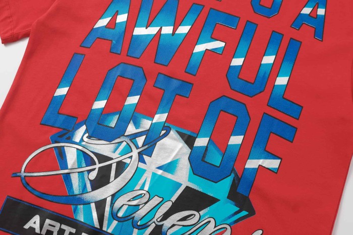 Art Basel 25 Limited Blue Water Wave Gradient Letter Diamond Sevens Back Script Overlay Text Tee 3 colors 29290138