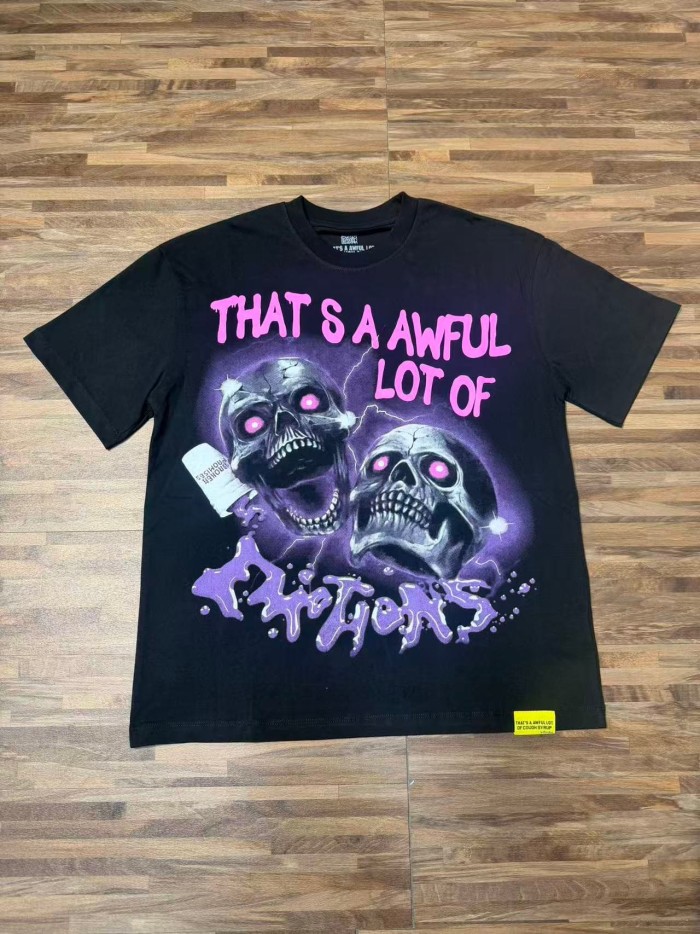 Two Purple Eye Skull Lightning Front Snake Ring Background Dripping Graffiti Text Print Tee 2 colors 29290122