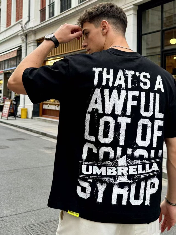 Vintage Distressed Faded Umbrella Text Front Big Stacked Letter Print Tee 2 colors 29290058