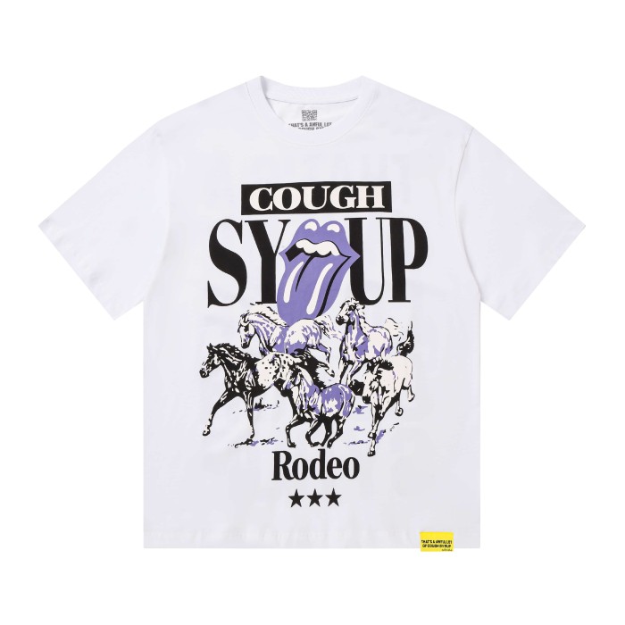 Running Horses Purple Tongue Split Letter Front Full Stacked Slogan Back Tee 2 colors 29290051