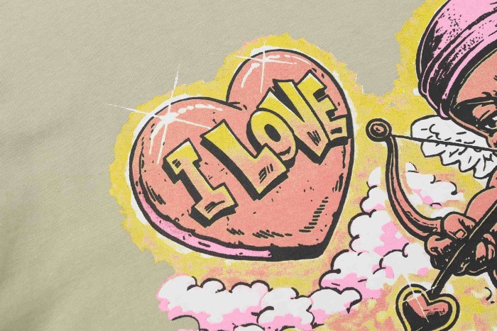 Comic Cupid Heart Element Front Back Drip Text Slogan Printed Tee 29290026