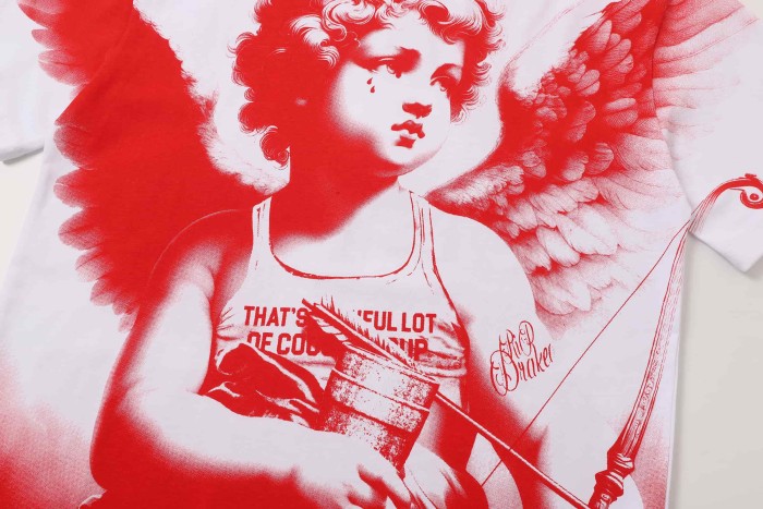 Sketch Cupid Angel Tattoo Detail Front Gothic Stacked Cursive Slogan Back Tee 4 colors 29290017