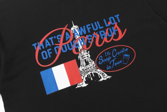 Eiffel Tower France Flag Travel Stamp Graphic Front Large Bold Blue Stacked Letter Tee 2 colors 29290156