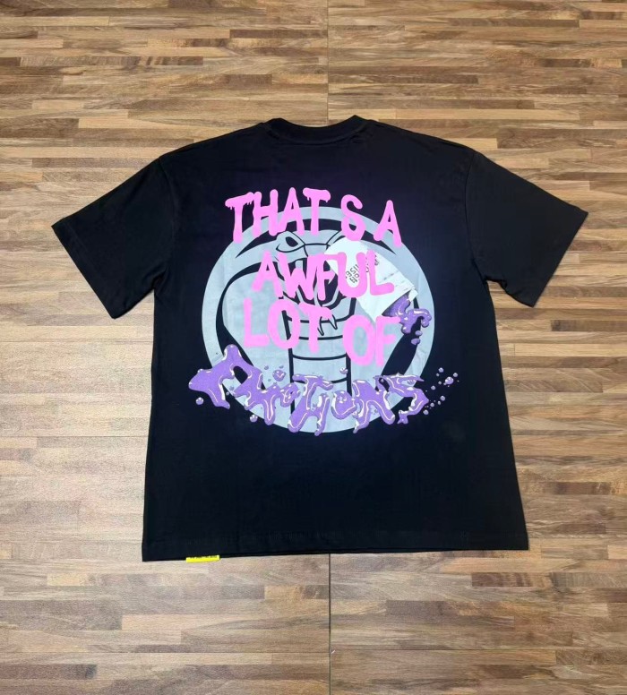 Two Purple Eye Skull Lightning Front Snake Ring Background Dripping Graffiti Text Print Tee 2 colors 29290122