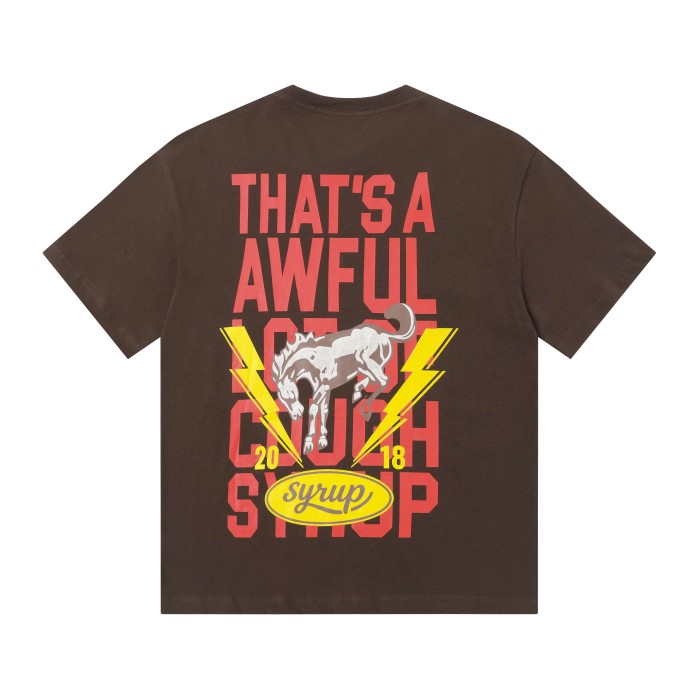 California Western Horseshoe Brand Text Front Bucking Bronco Lightning Stacked Slogan Printed Tee 29290068