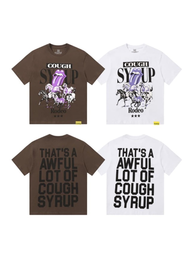 Running Horses Purple Tongue Split Letter Front Full Stacked Slogan Back Tee 2 colors 29290051