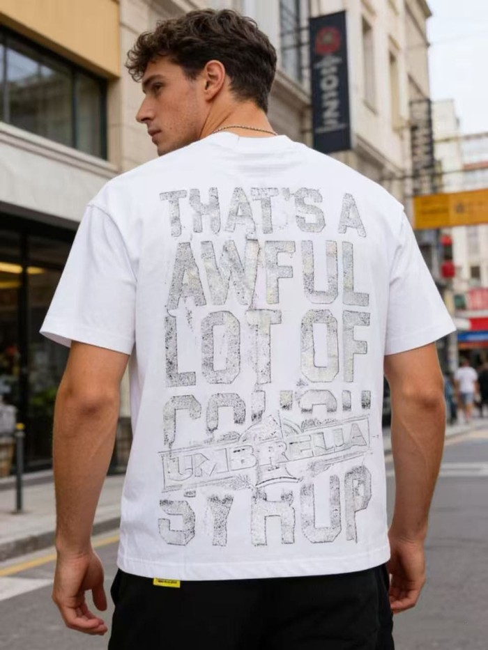 Vintage Distressed Faded Umbrella Text Front Big Stacked Letter Print Tee 2 colors 29290058