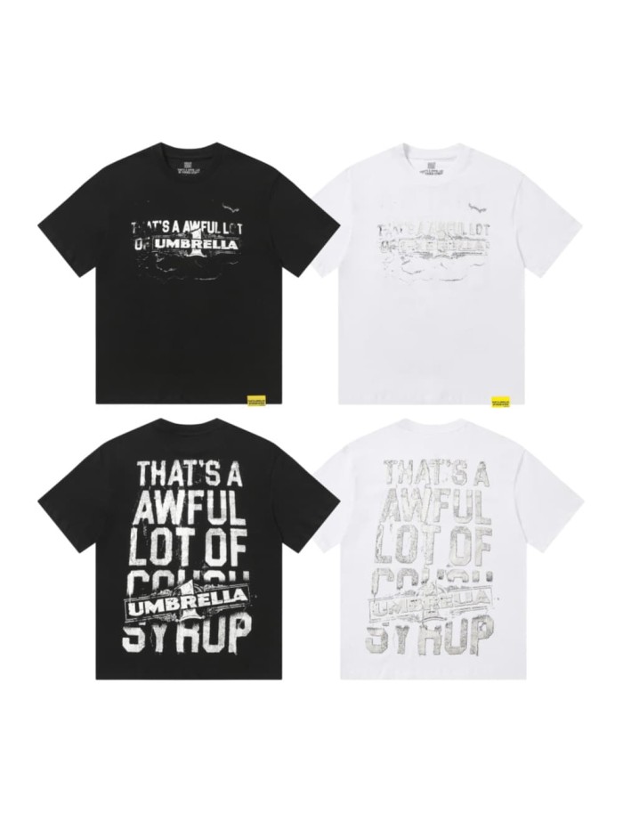 Vintage Distressed Faded Umbrella Text Front Big Stacked Letter Print Tee 2 colors 29290058