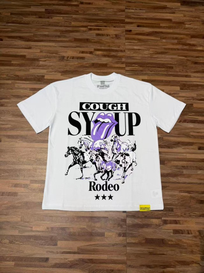Running Horses Purple Tongue Split Letter Front Full Stacked Slogan Back Tee 2 colors 29290051