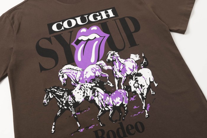 Running Horses Purple Tongue Split Letter Front Full Stacked Slogan Back Tee 2 colors 29290051