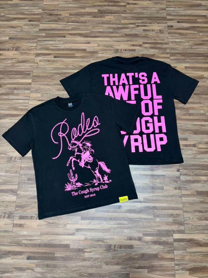 Pink Line Rodeo Cowboy Cactus Club EST 2018 Front Bold Stacked Letter Tee 29290090