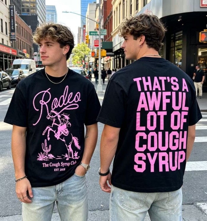 Pink Line Rodeo Cowboy Cactus Club EST 2018 Front Bold Stacked Letter Tee 29290090