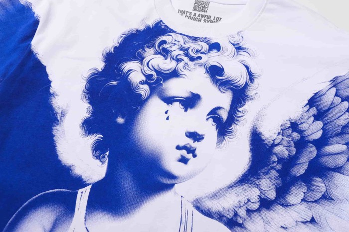 Sketch Cupid Angel Tattoo Detail Front Gothic Stacked Cursive Slogan Back Tee 4 colors 29290017