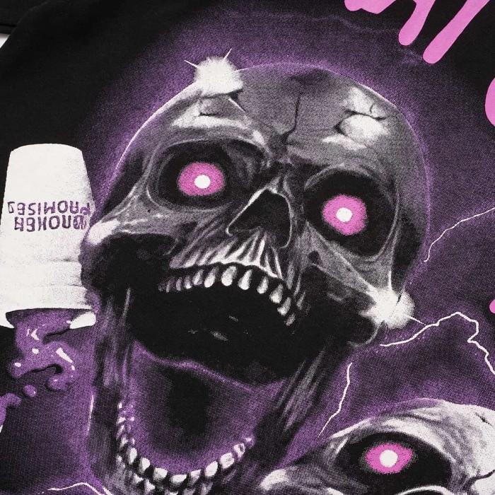 Two Purple Eye Skull Lightning Front Snake Ring Background Dripping Graffiti Text Print Tee 2 colors 29290122