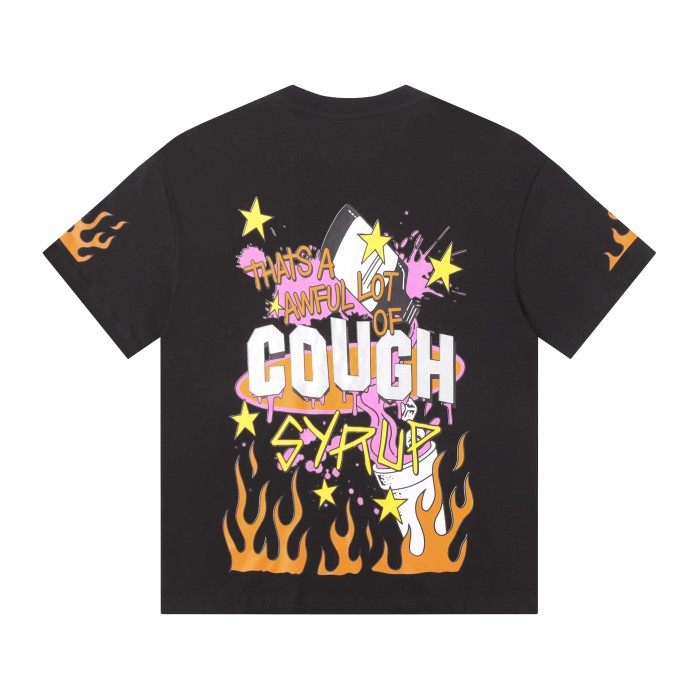 Word Star & Small Flame Decor Sleeve Side Print Large Flame Base Splash Tee 3 colors 29290130