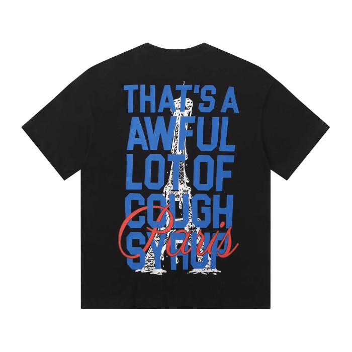 Eiffel Tower France Flag Travel Stamp Graphic Front Large Bold Blue Stacked Letter Tee 2 colors 29290156