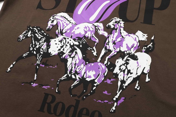 Running Horses Purple Tongue Split Letter Front Full Stacked Slogan Back Tee 2 colors 29290051