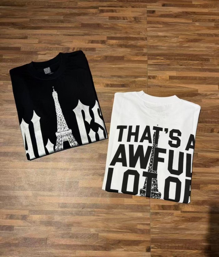 Sketch Texture Eiffel Tower ALCS Gothic Letter Front Embedded Tower Stacked Slogan Tee 2 colors 29290147