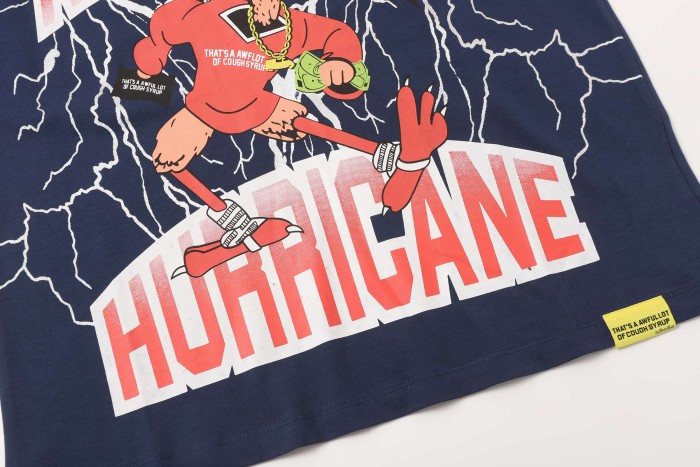 Full Sleeve White Lightning Hurricane Cartoon Bird Front Gradient Stacked Full Slogan Print Tee 2 colors 29290161