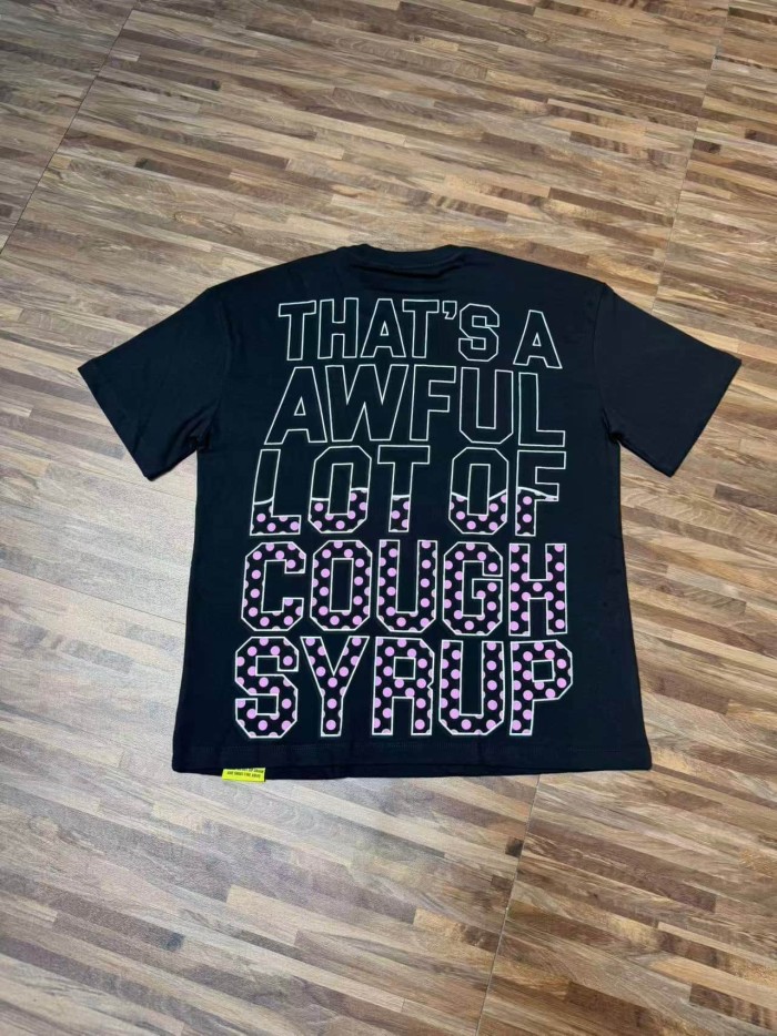 Four Outline Syrup Bottles Pink Polka Dot Liquid Level Front Half Pink Dot Filled Stacked Slogan Tee 2 colors 29290183