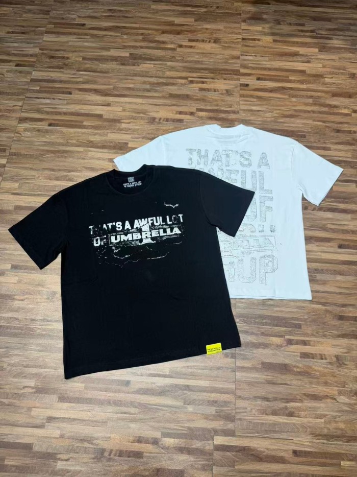 Vintage Distressed Faded Umbrella Text Front Big Stacked Letter Print Tee 2 colors 29290058