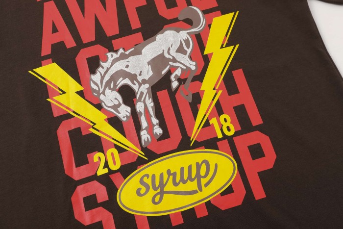 California Western Horseshoe Brand Text Front Bucking Bronco Lightning Stacked Slogan Printed Tee 29290068