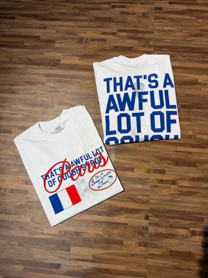Eiffel Tower France Flag Travel Stamp Graphic Front Large Bold Blue Stacked Letter Tee 2 colors 29290156