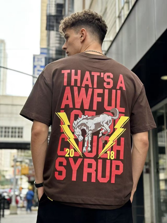 California Western Horseshoe Brand Text Front Bucking Bronco Lightning Stacked Slogan Printed Tee 29290068