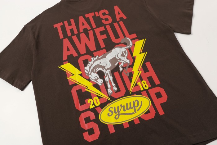 California Western Horseshoe Brand Text Front Bucking Bronco Lightning Stacked Slogan Printed Tee 29290068