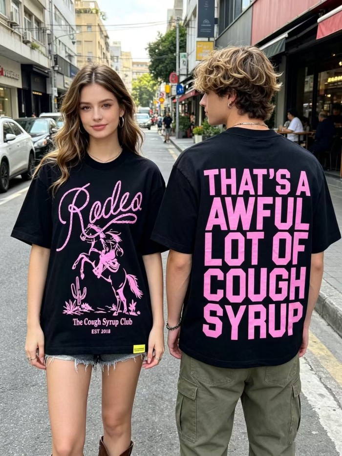 Pink Line Rodeo Cowboy Cactus Club EST 2018 Front Bold Stacked Letter Tee 29290090