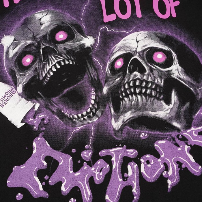 Two Purple Eye Skull Lightning Front Snake Ring Background Dripping Graffiti Text Print Tee 2 colors 29290122
