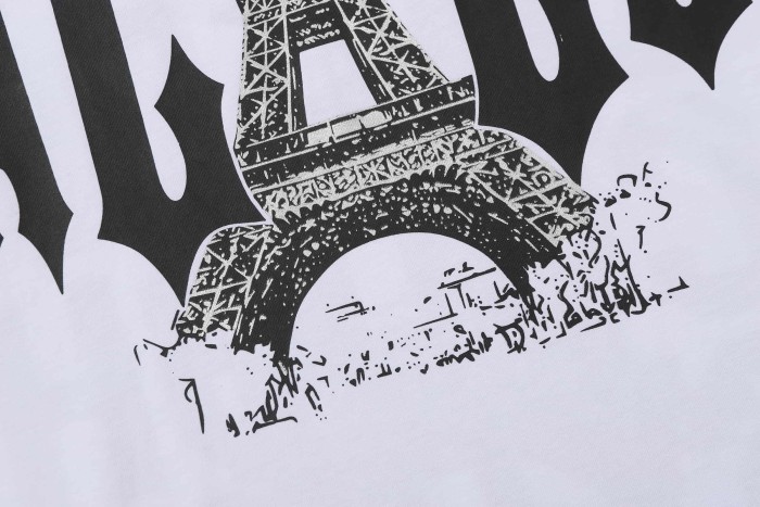Sketch Texture Eiffel Tower ALCS Gothic Letter Front Embedded Tower Stacked Slogan Tee 2 colors 29290147
