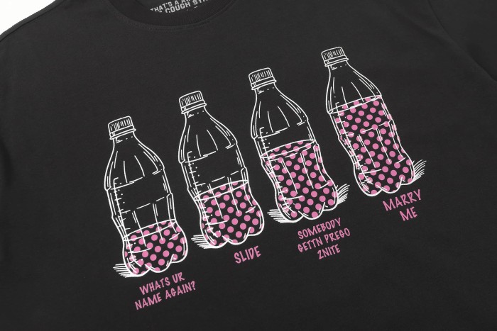Four Outline Syrup Bottles Pink Polka Dot Liquid Level Front Half Pink Dot Filled Stacked Slogan Tee 2 colors 29290183