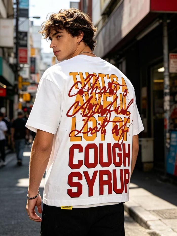 Pin-Up Lady Syrup Bottle Front Red Graffiti Overlay Stacked Letter Back Print Tee 29290078