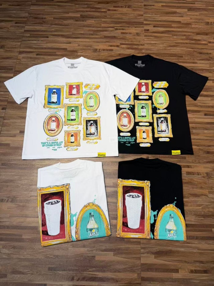 Art Gallery Street Vintage Ornate Frame Syrup Bottle Collage Print Front Dual Frame Splash Drink Cup Graphic Tee 2 colors 29302147
