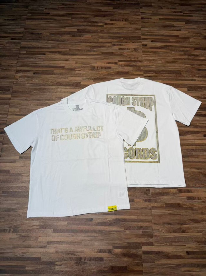 Luxury Hip Hop Rhinestone Mesh Texture Front Horizontal Slogan Back Framed Dollar Sign Records Logo Tee 29302196