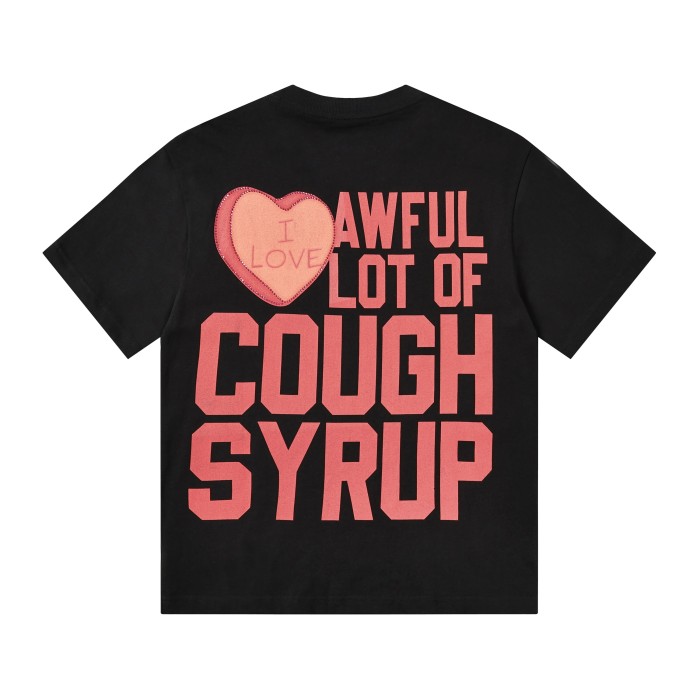 Romantic Street Rhinestone Dot Cupid Holding Syrup Bottle Heart Slogan Print Front Large Layered Stacked Bold Letter Tee 2 colors 29302161