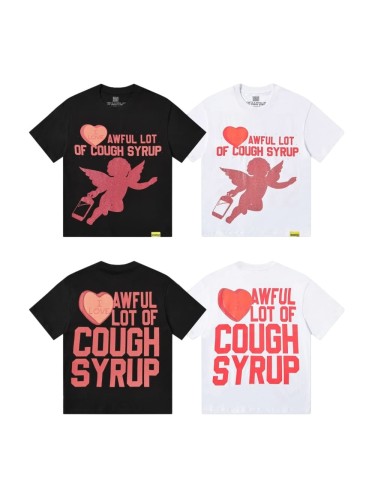 Romantic Street Rhinestone Dot Cupid Holding Syrup Bottle Heart Slogan Print Front Large Layered Stacked Bold Letter Tee 2 colors 29302161
