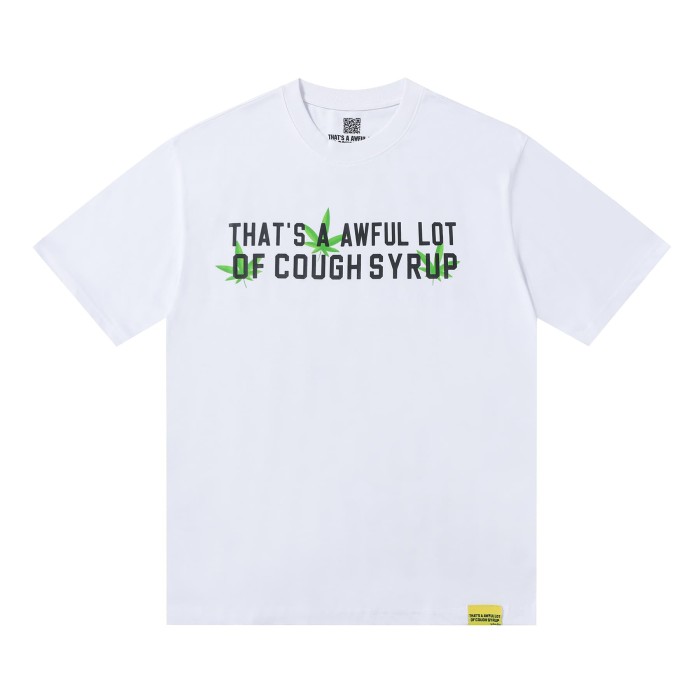 Minimal Street Green Hemp Leaf Accent Horizontal Slogan Front Large Vertical Bold Segmented Letter Tee 2 colors 29302254