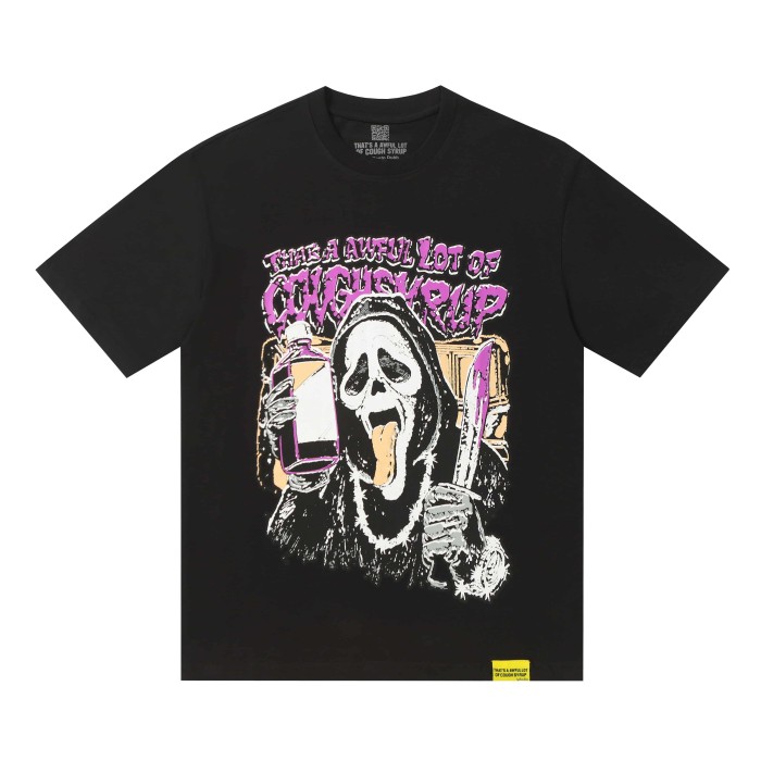 Dark Punk Horror Ghostface Graffiti Figure Drip Deformed Font Dual Side Printed Tee 29302305