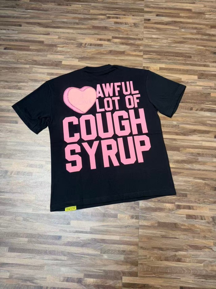 Romantic Street Rhinestone Dot Cupid Holding Syrup Bottle Heart Slogan Print Front Large Layered Stacked Bold Letter Tee 2 colors 29302161