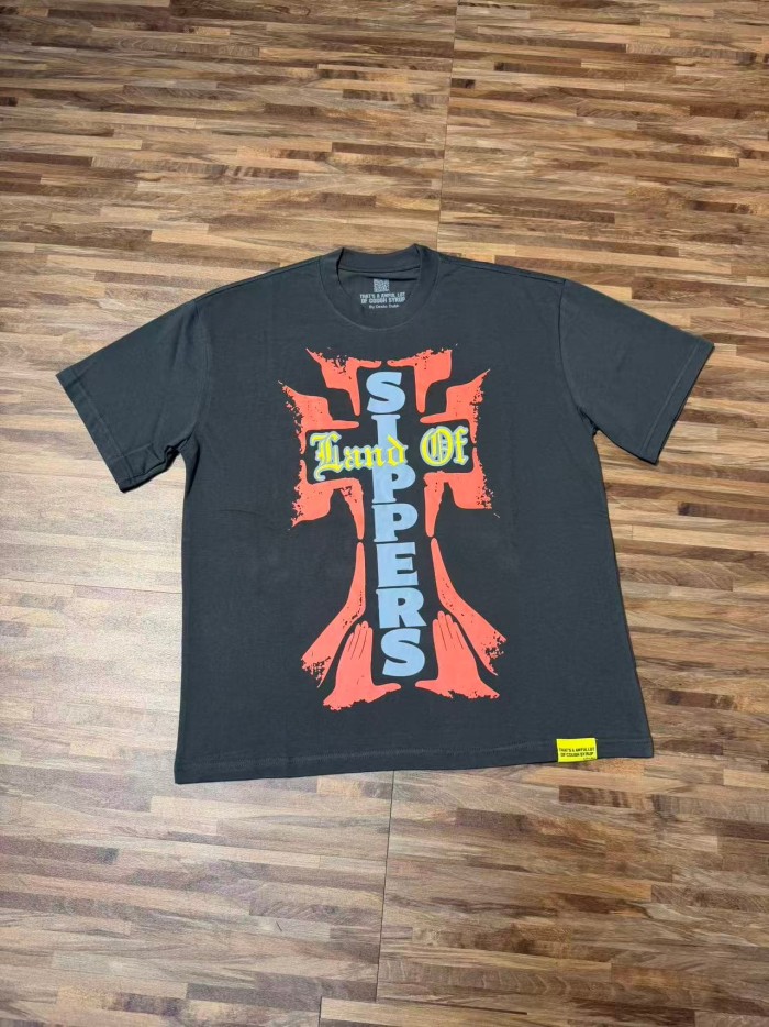 Vintage Grunge Street Distressed Splatter Cross Letter Graphic Front Stacked Bold Slogan Back Double Sided Tee 2 colors 29302080