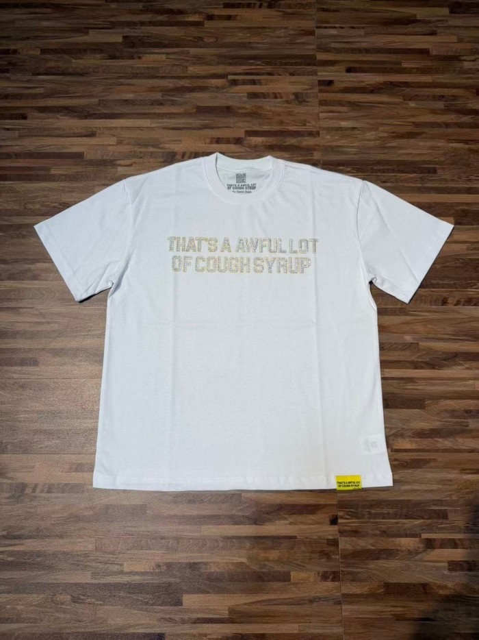 Luxury Hip Hop Rhinestone Mesh Texture Front Horizontal Slogan Back Framed Dollar Sign Records Logo Tee 29302196