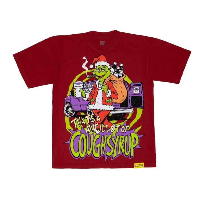 Christmas Hip Hop Cartoon Grinch Lowrider Car Graphic Front Bubble Outline Stacked Slogan Tee 2 colors 29302084