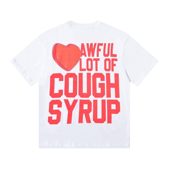Romantic Street Rhinestone Dot Cupid Holding Syrup Bottle Heart Slogan Print Front Large Layered Stacked Bold Letter Tee 2 colors 29302161