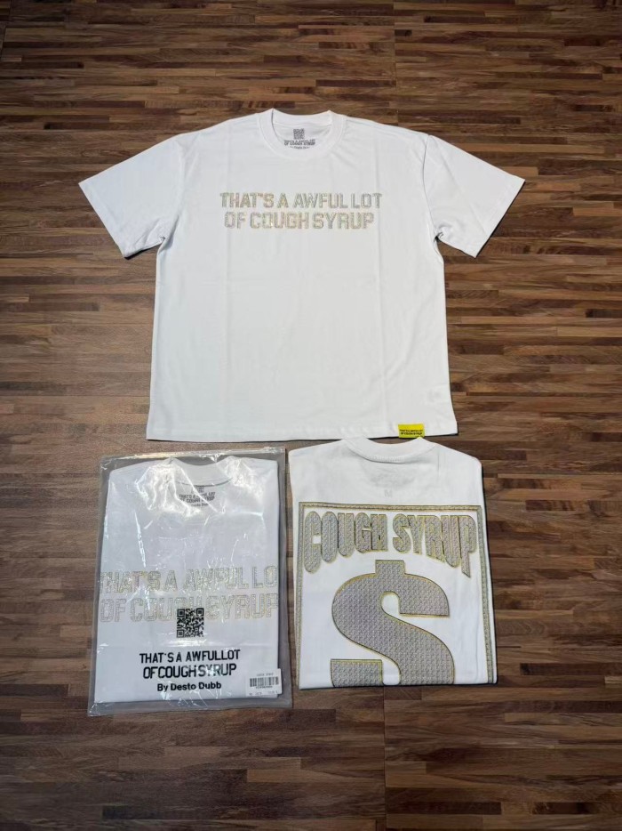 Luxury Hip Hop Rhinestone Mesh Texture Front Horizontal Slogan Back Framed Dollar Sign Records Logo Tee 29302196
